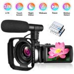 Camcorder Video Camera, Vlogging Camera Ultra HD 2.7K 30FPS 30MP, 3.0 Inch Touch Screen IR Night Vision Camcorders with Microphone, Lens Hood and 2 Batteries