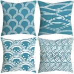 Blue and White Porcelain Cushion Covers Square Decorative Pillow Covers Cotton Linen Throw Pillow Covers Set of 4 Cushion Covers 18×18 inch, 4 Packs