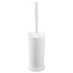mDesign Compact Freestanding Plastic Toilet Bowl Brush and Holder for Bathroom Storage and Organization – Space Saving, Sturdy, Deep Cleaning, Covered Brush – White