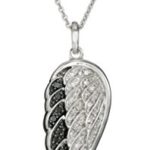 Sterling Silver Black and White Diamond Angel Wing Pendant Necklace (1/5 cttw), 18″