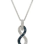 Jewelili Sterling Silver Blue and White Diamond Twist Pendant Necklace, 18″