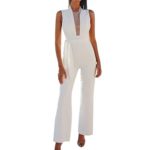 Women’s V-neck Short-Sleeved Jumpsuit Elegant Playsuit Rompers(White,XL)