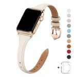 WFEAGL Leather Bands Compatible with Apple Watch 38mm 40mm 42mm 44mm, Top Grain Leather Band Slim & Thin Wristband for iWatch Series 5 & Series 4/3/2/1 (Ivory White Band+Gold Adapter, 38mm 40mm)