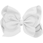 White Grosgrain Bow Clip – Extra Large Bows with Alligator Clips by CoverYourHair
