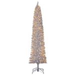 Home Heritage Modern 7 Foot Pencil Artificial Tree with Warm White LED Lights with Stand, White