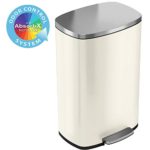 iTouchless SoftStep 13.2 Gallon Ivory Steel Step Trash Can with Odor Control System, 50 Liter Pedal Garbage Bin for Kitchen, Office, Home-Silent and Gentle Open and Close, 13 Gal Stainless White