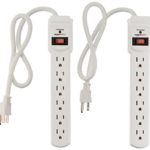 AmazonBasics 6-Outlet Surge Protector Power Strip 2-Pack, 2-Foot Long Cord, 200 Joule – White