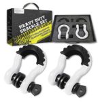 AUTOBOTS Bow Shackle 3/4″ D-Ring White Shackle (2 Pack), 41,887Ib Break Strength with 7/8″ Pin, 2 Black Isolator and 4 Washers Kit for Off-Road Jeep Vehicle Recovery