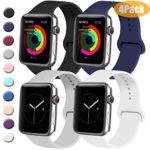Tobfit 4 Pack Sport Bands Compatible with Apple Watch Band 38mm 42mm 40mm 44mm, Soft Silicone Replacement Band Compatible with Watch Series 5/4/3/2/1 (Black/Gray/White/Navy Blue, 38mm/40mm S/M)