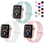 TIMTU Sport Bands Compatible with Apple Watch 42mm 44mm, Soft Silicone Bracelet Compatible with Series 4 3 2 1, Women Men, 3 Pack, S/M White/Turquoise/Sand Pink