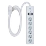 GE, White, Outlet Surge Protector, 6 Ft Extension Cord, Power Strip, 800 Joules, Flat Plug, Twist-To-Close Safety Covers, 47225