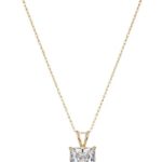 Jewelili 10K Gold Solitaire Pendant Set with Princess Cut Swarovski Zirconia, 18″