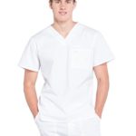 CHEROKEE Workwear Professionals WW675 Men’s V-Neck Top, White, Medium