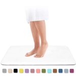 Genteele Memory Foam Bath Mat Non Slip Absorbent Super Cozy Velvet Bathroom Rug Carpet (17 inches X 24 inches, White)