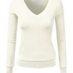 JJ Perfection Women’s Simple V-Neck Pullover Chic Soft Sweater Ivory M