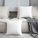 Home Brilliant Decor Striped Corduroy Velvet Cushion Covers Set Baby Square Decorative Pillowcase, Creamy White, Set of 2, 18×18 Inches(45cm)