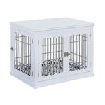 unipaws Pet Crate End Table with Cushion, Wooden Wire Dog Kennels with Double Doors, Modern Design Dog House, Medium and Large Crate Indoor Use, Chew-Proof (Medium, White)