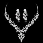 Pearl Necklace Earrings,Hemlock Women’s Pendant Necklace Crystal Rhinestone Wedding Necklace Earrings Valentine (White-5)