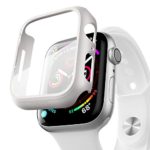 pzoz Compatible Apple Watch Series 5 / Series 4 Case with Screen Protector 44mm Accessories Slim Guard Thin Bumper Full Coverage Matte Hard Cover Defense Edge for Women Men New Gen GPS iWatch (White)