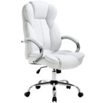 Ergonomic Office Chair Desk Chair PU Leather Computer Chair Executive Adjustable High Back PU Leather Task Rolling Swivel Chair with Lumbar Support for Women Men, White
