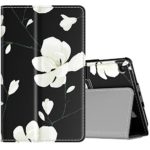 TiMOVO Case Fits All-New Fire 7 Tablet (9th Generation, 2019 Release) – Lightweight Smart Shell Slim Folding Cover Case with Auto Wake/Sleep Fit Amazon Fire 7 Tablet – Black & White Magnolia
