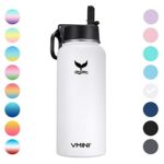 Vmini Water Bottle – Wide Mouth, 18/8 Stainless Steel, Double Wall Vacuum Insulated, New Straw Lid with Wide Handle (White, 32 oz)