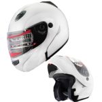 X4 Motorcycle Helmet Adult DOT Modular Flip up Full Face Sports Bike Snowmobile Helmet with Anti Fog Shield (Pearl White, L)