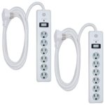 GE, White, 6 Outlet Surge Protector 2 Pack, 10 Ft Extension Cord, Power Strip, 800 Joules, Flat Plug, Twist-to-Close Safety Covers, 46862