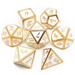 Haxtec 7PCS Metal Dice Set White Gold D&D Dice for Dungeons and Dragons Games-Glossy Enamel Dice(Gold White)