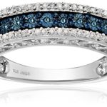 Jewelili Sterling Silver 1/10cttw Blue and White Diamond Anniversary Ring