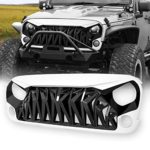 Allinoneparts White & Black Front Shark Grille for Jeep Wrangler Rubicon Sahara Sport JK JKU 2007-2018, ABS