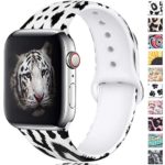 Haveda Floral Bands Compatible with Apple Watch 40mm Series 4 38mm Series 3/2/1, Soft Pattern Printed Silicone Sport Replacement Wristbands for Women Men Kids with iWatch, S/M, Black Leopard