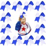 DEEKA 12PCS 8″ Two Toned Large Cheer Hair Bows Ponytail Holder Handmade for Teen Girls Softball Cheerleader Sports-Royal Blue/White