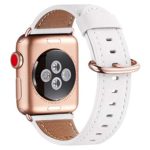 WFEAGL Compatible iWatch Band 40mm 38mm, Top Grain Leather Band with Gold Adapter (The Same as Series 5/4/3 with Gold Aluminum Case in Color) for iWatch Series 5/4/3/2/1 (White Band+Rosegold Adapter)