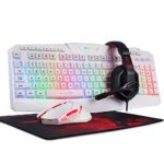 Redragon S101 Wired RGB Backlit Gaming Keyboard and Mouse, Gaming Mouse Pad, Gaming Headset Combo All in ONE PC Gamer Bundle for Windows PC – (White)