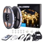 ollrieu 50ft LED Strip Lights,Dimmable,Warm White 3000K,12V Tape Light,Connectable,Cuttable,450 Units 2835 SMD with UL Listed Power Adapter RF Remote,Flexible LED Ribbon,Under Cabinet Lighting