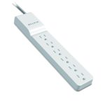 Belkin 6-Outlet Power Strip Surge Protector w/Flat Rotating Plug, 6ft Cord – Ideal for Personal Electronics, Small Appliances and More (1080 Joules), White, 6′