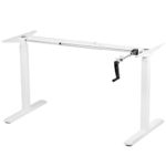 VIVO White Manual Height Adjustable Stand Up Desk Frame with Hand Crank System | Ergonomic Standing 2 Leg Workstation (DESK-V101MW)