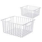 Slideep Refrigerator Freezer Bins Organizer Basket, Deep Wire Household Bins Container with Handles for Kitchen, Pantry, Freezer, Cabinet, Car, Bathroom – Pearl White, Set of 2