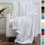 The Connecticut Home Company Micromink Velvet with Sherpa Kids Throw Blanket, Super Soft, Large Wrinkle Resistant Blankets, Warm Hypoallergenic Washable Couch or Bed Throws, 65×50, White