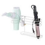 mDesign Wall Mount Metal Hair Care & Styling Tool Storage Organizer Center – Compact Basket for Bathroom Cabinets, Doors, Walls – Holder for Hair Dryer, Flat Iron, Curling Wand, Straightener – White