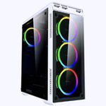 Apevia Aura-S-WH Mid Tower Gaming Case with 2 x Full-Size Tempered Glass Panel, Top USB3.0/USB2.0/Audio Ports, 4 x Spectra RGB Fans, White Frame