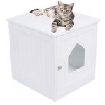 Internet’s Best Decorative Cat House & Side Table – Cat Home Nightstand – Indoor Pet Crate – Litter Box Enclosure – Hooded Hidden Pet Box – Cats Furniture Cabinet – Kitty Washroom – White