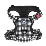 PoyPet No Pull Dog Harness, [Release on Neck] Reflective Adjustable No Choke Pet Vest with Front & Back 2 Leash Attachments, Soft Control Training Handle(Grid,S)