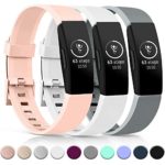 [3 Pack] Soft TPU Bands Compatible with Fitbit Inspire HR/Fitbit Inspire/Fitbit Ace 2 Wristbands Sports Waterproof Wristbands for Fitbit Inspire HR Fitness Tracker (02 Gray/Pink/White, Large)