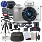 Canon EOS M50 Mirrorless Digital Camera with 15-45mm Lens (White) and Premium Bundle w/Large Tripod