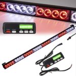Led Strobe Light Bar 35.5 Inch 16 Flash Modes 32 Led Strobe Lights Traffic Advisor Directional Emergency Light Bar Flashing Safety Lights with Led Display Screen Controller(35.5 Inch, White/Red)