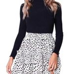 Women’s Floral High Waist Drawstring Ruffle Flared Boho A-Line Pleated Skater Mini Skirt (White Cow, M)