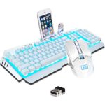 Rechargeable Keyboard and Mouse,Suspended Keycap Mechanical Feel Metal Panel Gaming Keyboard Mouse Combo,3800mAh Large Capacity Lithium Battery,Anti-ghosting (White)