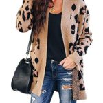 ZESICA Women’s Long Sleeves Open Front Leopard Print Button Down Knitted Sweater Cardigan Coat Outwear with Pockets